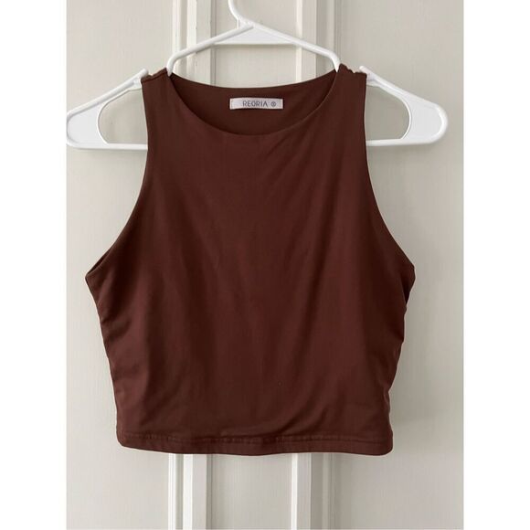 ReoRia Tops - Reoria brown high neck cropped tank S